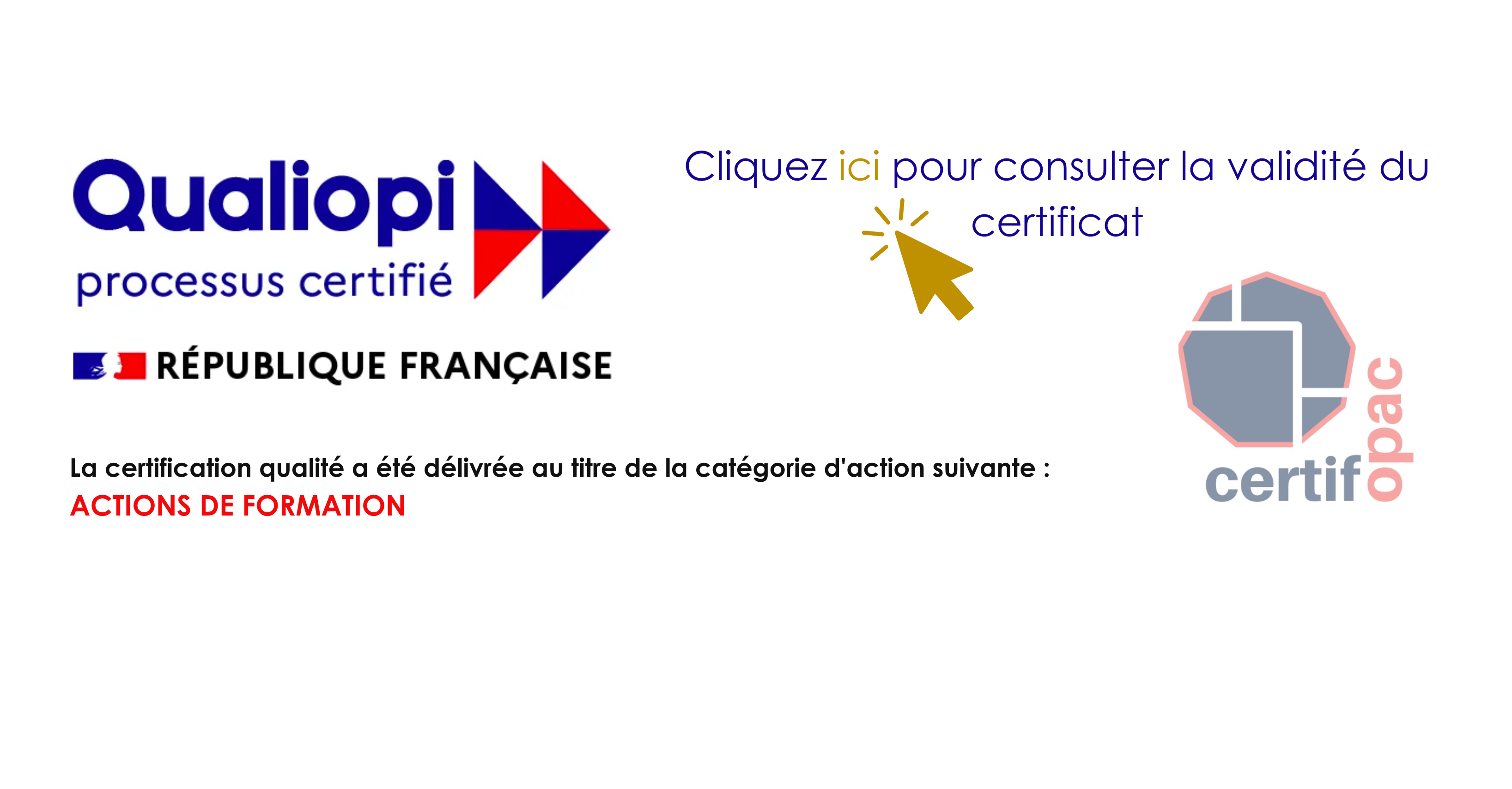 Bioforce est certifié Qualiopi pour ses actions de formation. Validité 15 juin 2024 - 14 juin 2027 Cartouche Qualiopi - Taille réelle